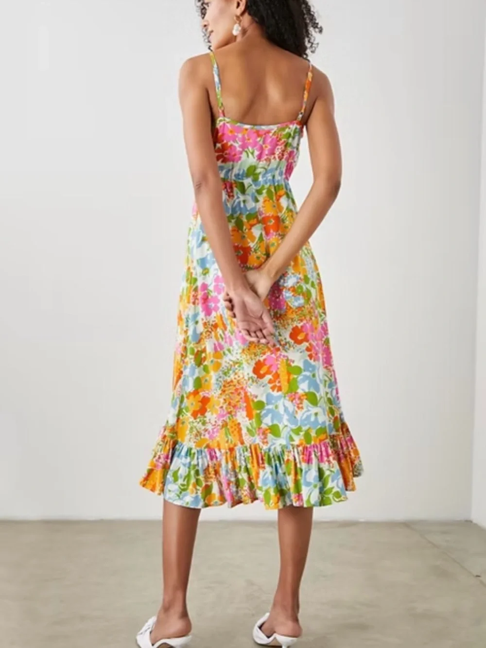 Rails Floral Button Front Midi Dress XS Colorful Spring Summer - Picture 2 of 11